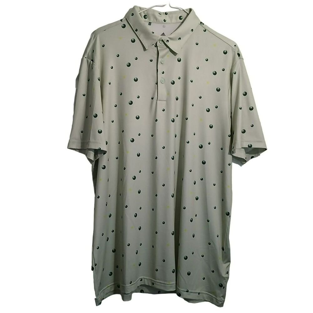 Adidas Polo Shirt Men L Light Green All Over Print Golf Short Sleeve